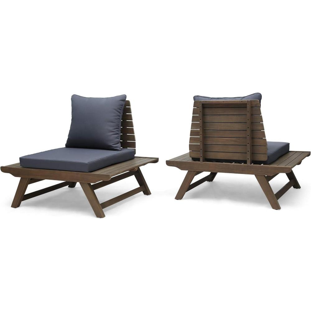 image:imageChristopher Knight Home Sedona Outdoor Wooden Club Chairs with Cushions Set of 2 Dark Gray and Gray Finish