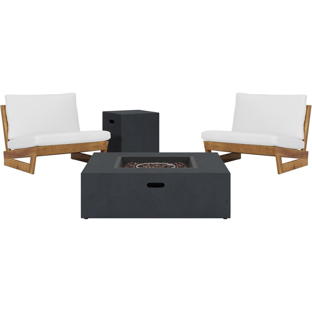image:imageChristopher Knight Home Sherwood Acacia Wood Outdoor Lounge Chairs and 50000 BTU Square Propane Fire Pit 325 W x 345 D x 245 H Teak White Dark Gray