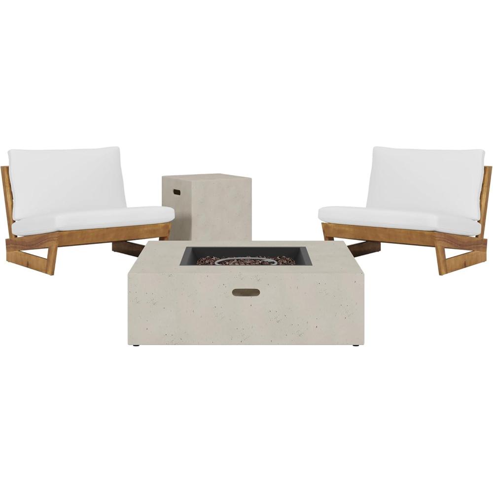 image:imageChristopher Knight Home Sherwood Acacia Wood Outdoor Lounge Chairs and 50000 BTU Square Propane Fire Pit 325 W x 345 D x 245 H Teak White Light Gray