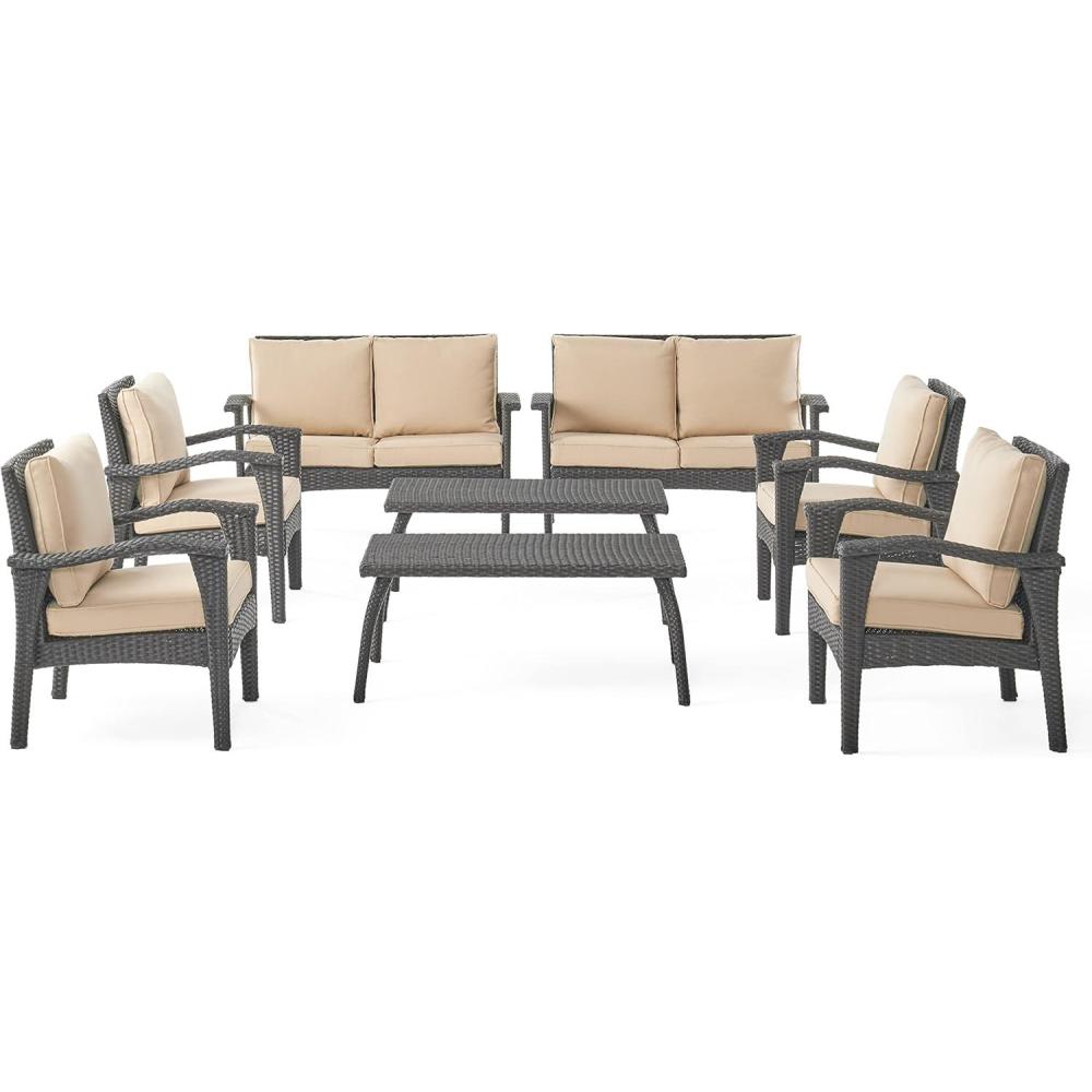 image:imageChristopher Knight Home Waikiki Outdoor Wicker Seating Set and Cushions 4Pcs Set Brown