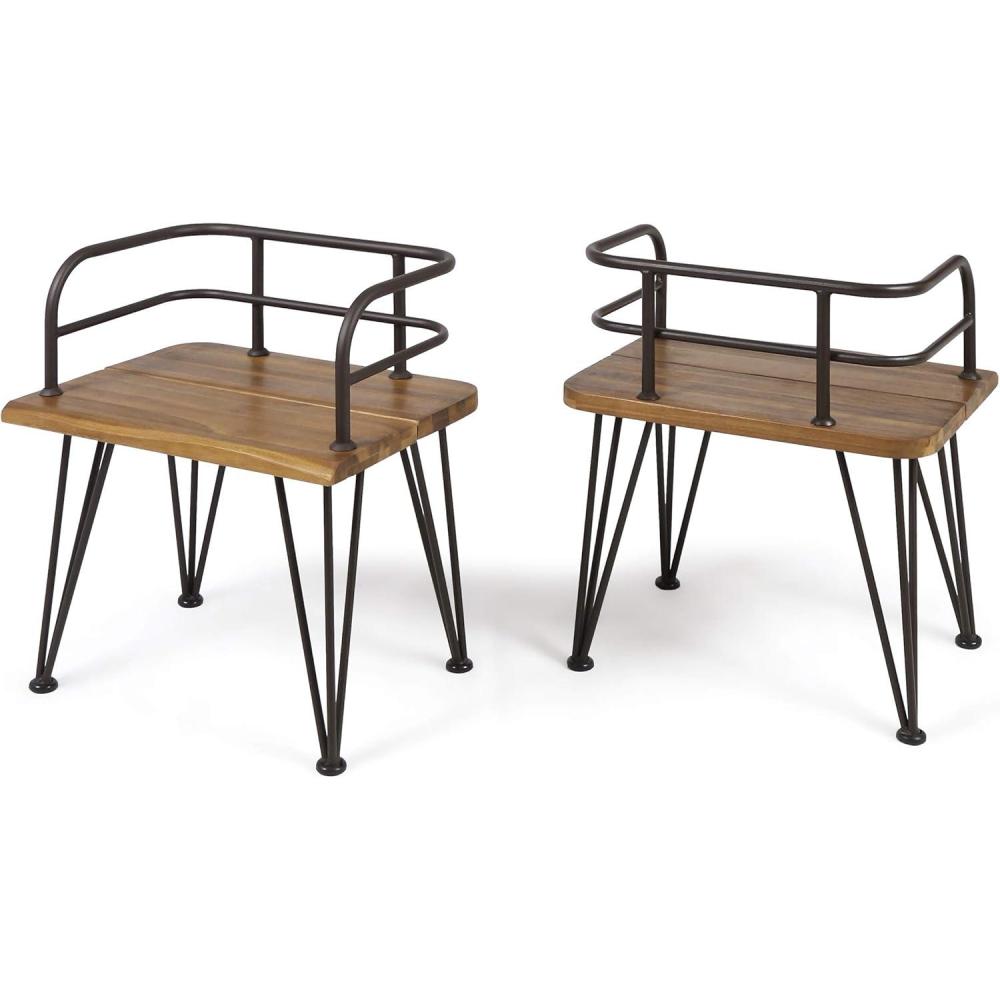 image:imageChristopher Knight Home Zion Outdoor Industrial Acacia Wood Chairs with Iron Frame 2Pcs Set Teak Finish Rustic Metal