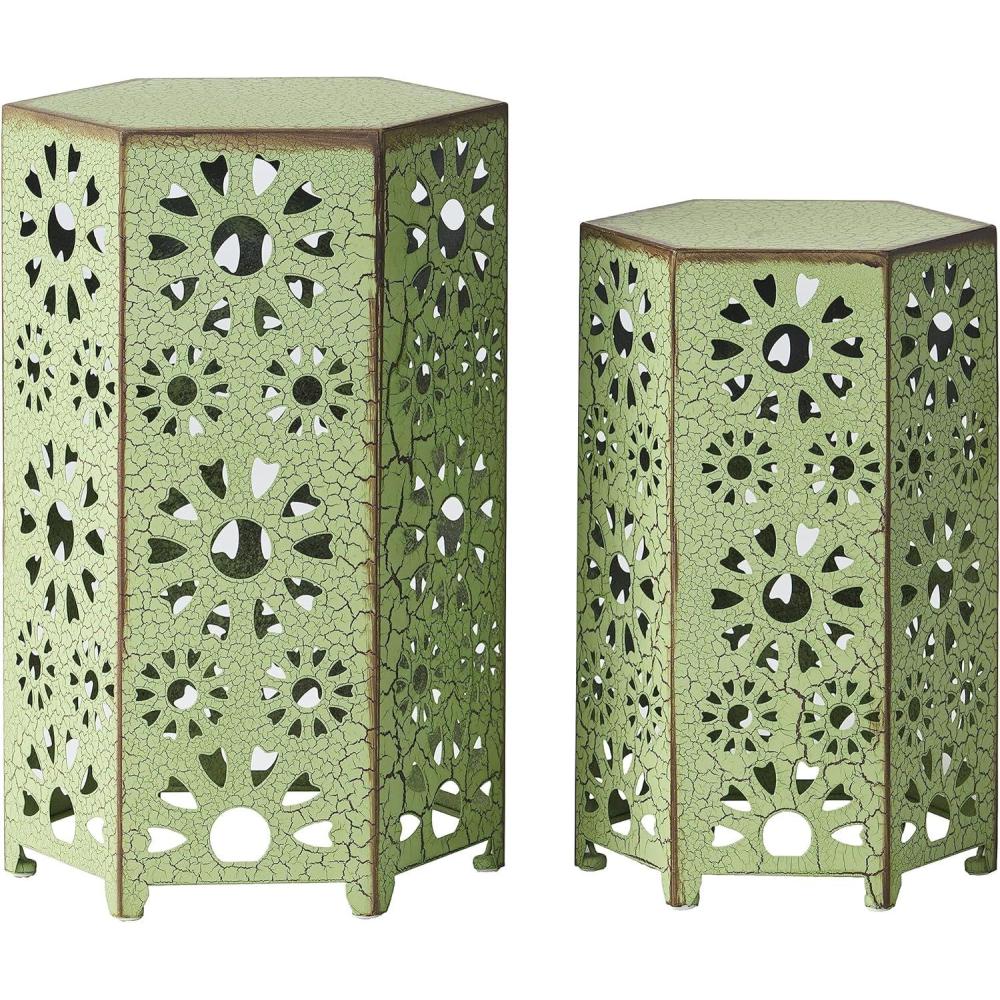 image:imageGDFStudio Elliot Outdoor 12 Inch and 14 Inch Sunburst Iron Side Table Set Crackle Green 301960Crackle Green