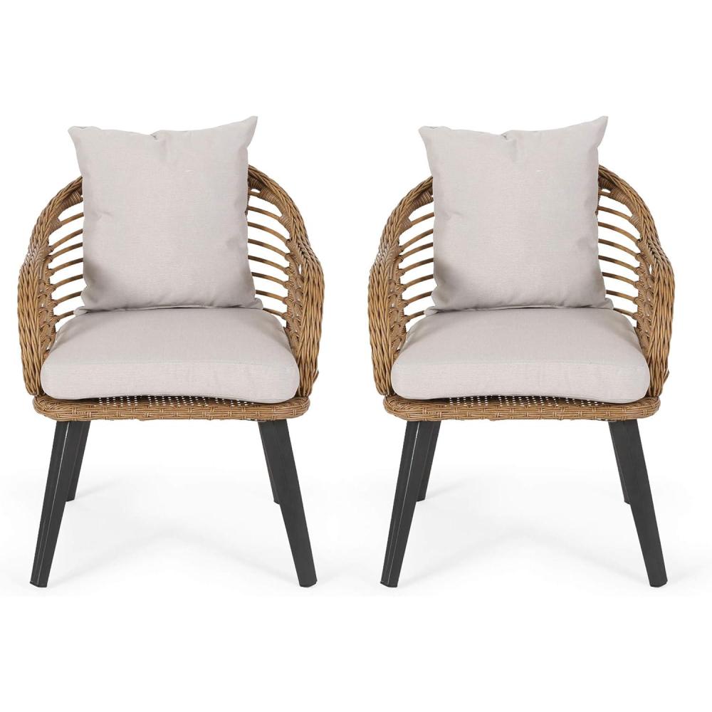 image:imageGreat Deal Furniture Becky Indoor Wicker Club Chairs with Cushions Set of 2 Light Brown and BeigeLight Brown Black Beige