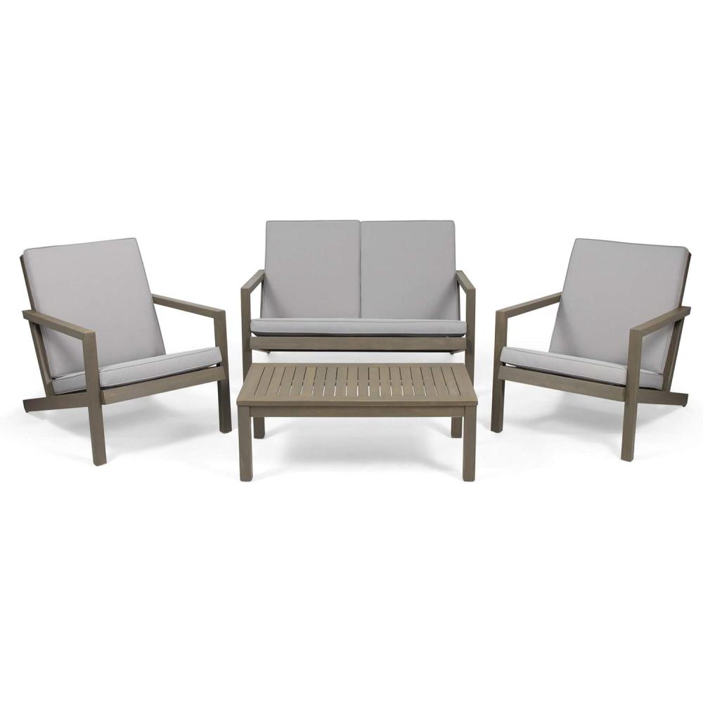image:imageGreat Deal Furniture Christopher Knight Home Camryn Outdoor 4 Seater Chat Set with Cushions Gray Finish