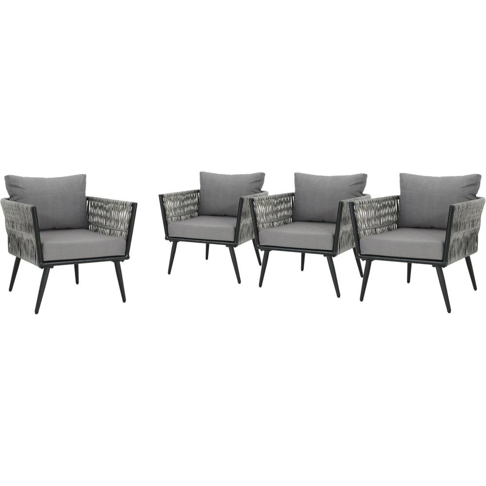 image:imageGreat Deal Furniture Christopher Knight Home Weber Outdoor Wicker Club Chair Set of 4 Light Dark Gray