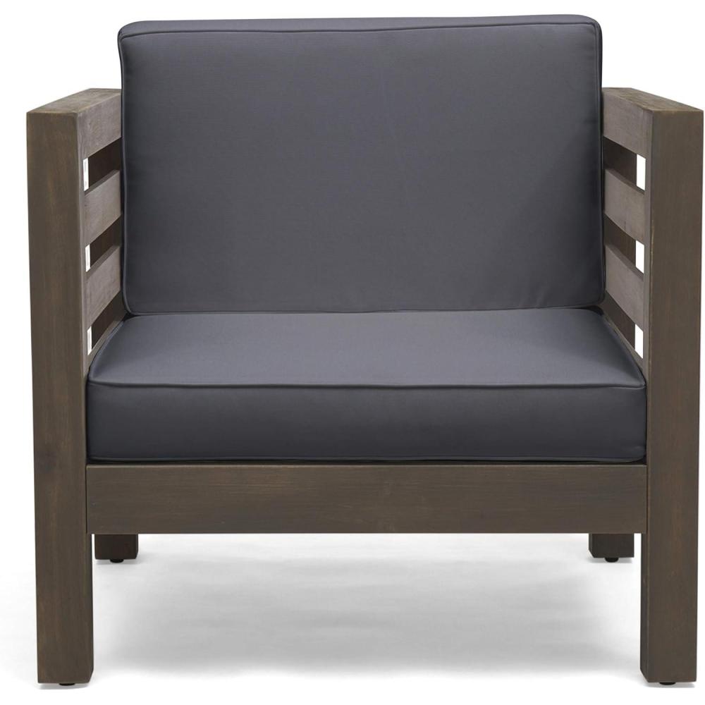 image:imageGreat Deal Furniture Louise Outdoor Acacia Wood Club Chair with Cushion Gray Finish and Dark Gray 308365