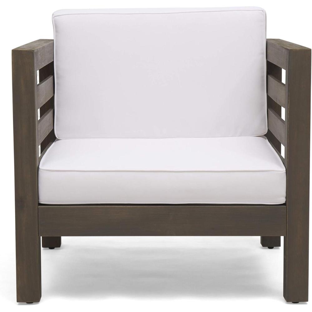 image:imageGreat Deal Furniture Louise Outdoor Acacia Wood Club Chair with Cushion Gray Finish and White 308367Gray Finish White