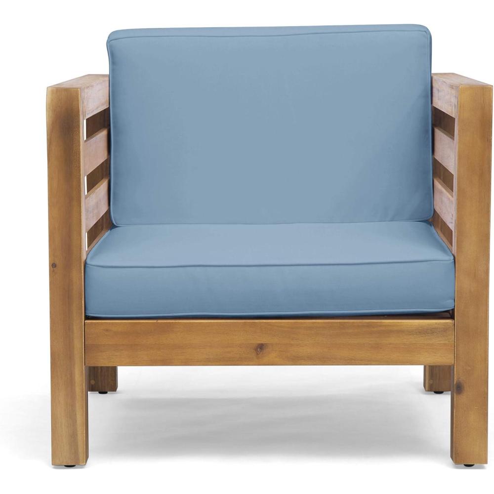 image:imageGreat Deal Furniture Louise Outdoor Acacia Wood Club Chair with Cushion Gray Finish and White 308367Teak Finish Blue