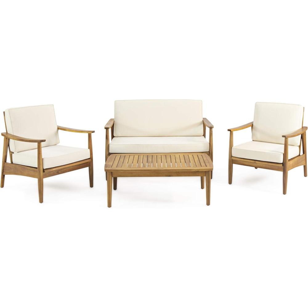 image:imageWillowbrook Outdoor 4pc Chat Set  Acacia Wood  TeakTeak  Beige