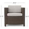 Christopher Knight Home 300057 Puerta Outdoor 4 Piece Light Brown Wicker Chat Set, Ceramic Grey
