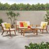 Christopher Knight Home Aabbye Outdoor Acacia Wood 4 Seater Chat Set with Cushions, Brown Patina Finish, Cream