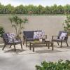 Christopher Knight Home Aabbye Outdoor Acacia Wood 4 Seater Chat Set with Cushions, Gray Finish, Dark Gray