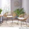 Christopher Knight Home Aleah Indoor Woven Faux Rattan Chairs with Cushions (Set of 2), Light Brown and Beige Finish