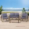 Christopher Knight Home Alexander Outdoor 4 Seater Acacia Wood Chat Set with Water Resistant Cushions, Gray and Dark Gray(Gray and Dark Gray)