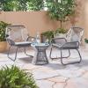 Christopher Knight Home Ava Outdoor 3 Piece Rope and Steel Chat Set, Finish, Gray/White/Gray