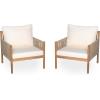 Christopher Knight Home Barris Lounge Chair Outdoor Set of 2, Patio Accent Chair, Comfy Reading Extra Seat, Wooden Frame+Rope Woven+Removable Cushion, for Garden/Backyard/Balcony/Poolside,Teak+Beige(Teak+beige/Set of 2)