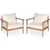 Christopher Knight Home Batis Acacia Wood Lounge Chair Outdoor, Wooden Patio Accent Chair Set, Comfy Reading Chair with Removable Cushion, Patio Furniture Set Armchair, Teak+Beige(Teak+beige/Set of 2)