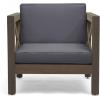 Christopher Knight Home Brava Outdoor Acacia Wood Club Chairs with Water Resistant Cushions (Set of 2), 30.25 “W x 30.25 “D x 26.5 “H, Gray + Dark Gray