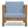 Christopher Knight Home Brava Outdoor Acacia Wood Club Chairs with Water Resistant Cushions (Set of 2), 30.25 “W x 30.25 “D x 26.5 “H, Teak + Blue
