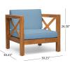 Christopher Knight Home Brava Outdoor Acacia Wood Club Chairs with Water Resistant Cushions (Set of 2), 30.25 “W x 30.25 “D x 26.5 “H, Teak + Blue