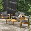 Christopher Knight Home Bryan Outdoor 4 Seater Chat Set- Wicker and Acacia Wood – Gray/Teak