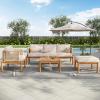 Christopher Knight Home Coby 4-Piece Acacia Wood Patio Furniture Set, Outdoor Conversation Sofa Set with Club Chair, Coffee Table and Ottoman, Patio Sectional Chat Set for Backyard/Balcony, Teak+Beige
