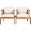 Christopher Knight Home Coby Acacia Wood Patio Accent Chair Set of 2, Acacia Wood Outdoor Club Chair with Cushion, Patio Furniture Set, Teak+Beige