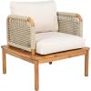 Christopher Knight Home Coby Patio Acacia Wood and Rope Weave Accent Chair, Outdoor Lounge Chair with Cushion, Deep Seating Garden Armchair, Comfy Reading Chair, Single Sofa Club Chair, Teak+Beige