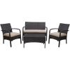 Christopher Knight Home Cordoba PE Rattan Chat Set, 4-Pcs Set, Brown / Tan