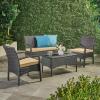 Christopher Knight Home Cordoba PE Rattan Chat Set, 4-Pcs Set, Brown / Tan