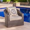 Christopher Knight Home Darius Outdoor Aluminum Framed Wicker Swivel Chair with Water Resistant Cushions, Mix Brown / Mix Khaki