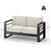 Christopher Knight Home Dessa Patio Conversation Set, Aluminum Club Chair and Loveseat, Rectangular Coffee Table, Stable Aluminum Frame, 4 Seater Set, Conversation Set for Yard Balcony, Black+Beige