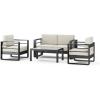 Christopher Knight Home Dessa Patio Conversation Set, Aluminum Club Chair and Loveseat, Rectangular Coffee Table, Stable Aluminum Frame, 4 Seater Set, Conversation Set for Yard Balcony, Black+Beige