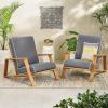 Christopher Knight Home Earlean Outdoor Club Chairs with Cushions (Set of 2), Teak Finish, Dark Gray