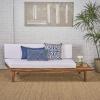 Christopher Knight Home Eulah Indoor Minimalist Acacia Wood Right-Sided Sofa with White Cushions, Sandblast Finish / White(Sandblast Finish / White)