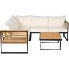 Christopher Knight Home Gevin 5-Seater Acacia Wood Metal Patio Furniture Set, Outdoor Sectional Conversation Club Chair Sofa Corner Chat Set with Coffee Table for Backyard or Balcony, Teak+Beige+Black