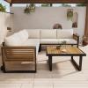 Christopher Knight Home Gevin 5-Seater Acacia Wood Metal Patio Furniture Set, Outdoor Sectional Conversation Club Chair Sofa Corner Chat Set with Coffee Table for Backyard or Balcony, Teak+Beige+Black