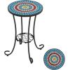 Christopher Knight Home Glady Outdoor Round Side Table, Patio End Table with Ceramic Top and Metal Frame, Small Decorative Accent Table for Patio Garden Porch Balcony, Mosaic(Mosaic)