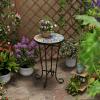 Christopher Knight Home Glady Outdoor Round Side Table, Patio End Table with Ceramic Top and Metal Frame, Small Decorative Accent Table for Patio Garden Porch Balcony, Mosaic(Geometric)