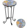 Christopher Knight Home Glady Outdoor Round Side Table, Patio End Table with Ceramic Top and Metal Frame, Small Decorative Accent Table for Patio Garden Porch Balcony, Mosaic(Geometric)