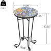 Christopher Knight Home Glady Outdoor Round Side Table, Patio End Table with Ceramic Top and Metal Frame, Small Decorative Accent Table for Patio Garden Porch Balcony, Mosaic(Geometric)