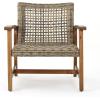 Christopher Knight Home Hamptom Outdoor 5 Piece Acacia Wood and Wicker Sofa Chat Set, 75.5 “W x 31 “D x 31.5 “H, Gray + Natural Brown