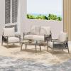 Christopher Knight Home Havets 4 Piece Patio Conversation Sets, Outdoor Acacia Wood Patio Seating Group,Woven Rope Loveseat Chairs with Cushions and Coffee Table for Porch Backyard Balcony, Teak+Beige(Gray+beige 4 Pcs Set)