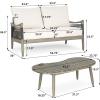 Christopher Knight Home Havets 4 Piece Patio Conversation Sets, Outdoor Acacia Wood Patio Seating Group,Woven Rope Loveseat Chairs with Cushions and Coffee Table for Porch Backyard Balcony, Teak+Beige(Gray+beige 2 Pcs Set)
