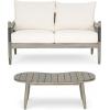 Christopher Knight Home Havets 4 Piece Patio Conversation Sets, Outdoor Acacia Wood Patio Seating Group,Woven Rope Loveseat Chairs with Cushions and Coffee Table for Porch Backyard Balcony, Teak+Beige(Gray+beige 2 Pcs Set)