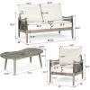 Christopher Knight Home Havets 4 Piece Patio Conversation Sets, Outdoor Acacia Wood Patio Seating Group,Woven Rope Loveseat Chairs with Cushions and Coffee Table for Porch Backyard Balcony, Teak+Beige(Gray+beige 4 Pcs Set)