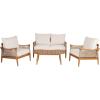 Christopher Knight Home Havets 4 Piece Patio Conversation Sets, Outdoor Acacia Wood Patio Seating Group,Woven Rope Loveseat Chairs with Cushions and Coffee Table for Porch Backyard Balcony, Teak+Beige(Teak+beige 4 Pcs Set)