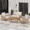 Christopher Knight Home Havets 4 Piece Patio Conversation Sets, Outdoor Acacia Wood Patio Seating Group,Woven Rope Loveseat Chairs with Cushions and Coffee Table for Porch Backyard Balcony, Teak+Beige(Teak+beige 4 Pcs Set)