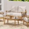 Christopher Knight Home Havets 4 Piece Patio Conversation Sets, Outdoor Acacia Wood Patio Seating Group,Woven Rope Loveseat Chairs with Cushions and Coffee Table for Porch Backyard Balcony, Teak+Beige(Teak+beige 2 Pcs Set)