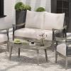 Christopher Knight Home Havets 4 Piece Patio Conversation Sets, Outdoor Acacia Wood Patio Seating Group,Woven Rope Loveseat Chairs with Cushions and Coffee Table for Porch Backyard Balcony, Teak+Beige(Gray+beige 2 Pcs Set)